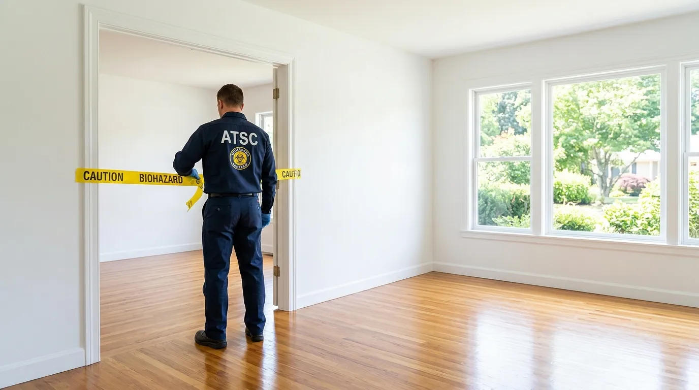 Certified biohazard cleanup crew performing Decomposition Cleanup in New Springville